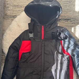 Carters Size 5/6 Kids Black and Red Hooded Jacket and snowbib Set
